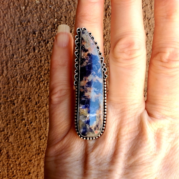 New Huge Sodalite 925 Silver Statement Ring. - Picture 3 of 16